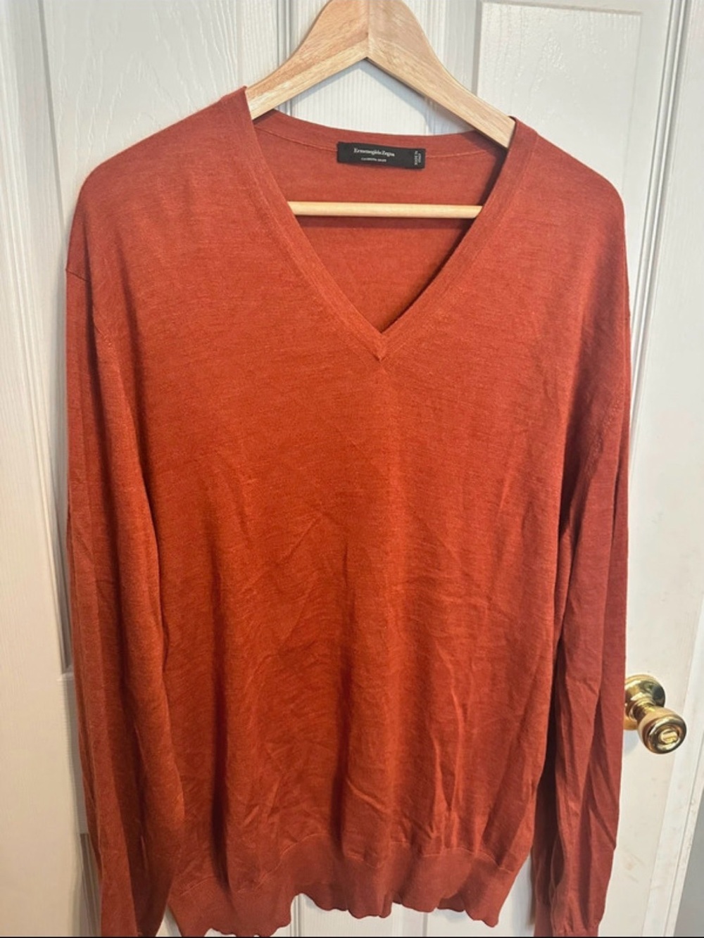 Ermenegildo Zegna Men's Cashmere Silk V-Neck Sweater - Rust